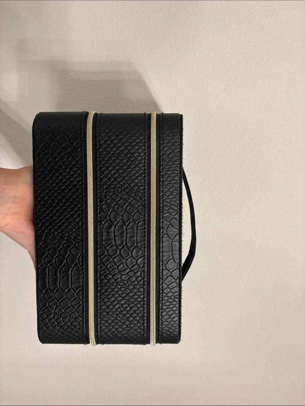 Lancôme Black Textured Cosmetic Bag with Gold Zippers